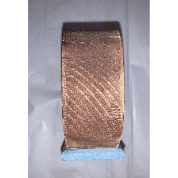 Vintage Folk Art Cat Carved Wood Bank Hand Painted Blue Flowers Tan Brown 6” - Picture 6 of 12